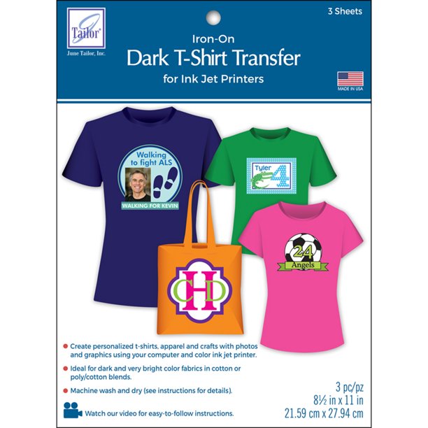 June Tailor 84532 Dark T-Shirt Inkjet Transfers-8.5 in. x 11 in. 3-Pkg