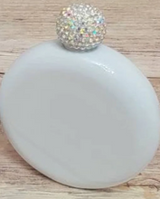 Load image into Gallery viewer, 5oz blank portable round flask with diamond inspired rhinestone top for sublimation.
