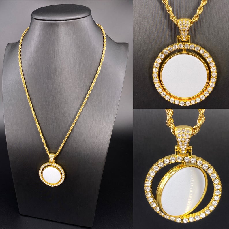 Sublimation Rotation Double Sided Necklace/pendant/Gold sublimation necklace/ Blank Sublimation pendants/Silver Sublimation necklace